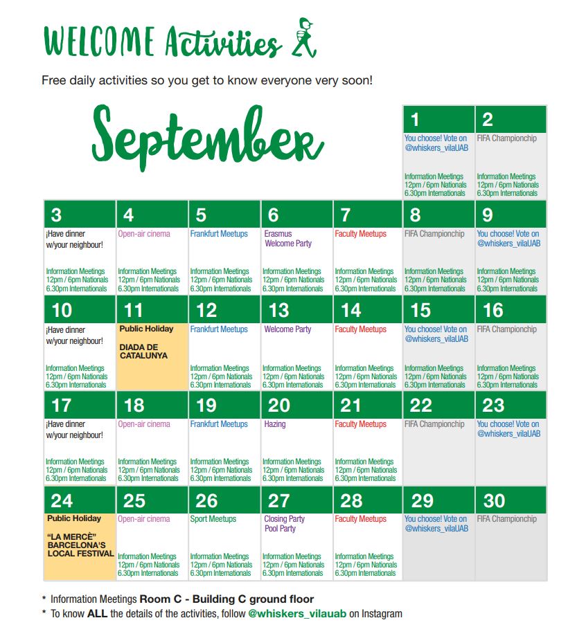 Activities calendar Vila Universitària UAB