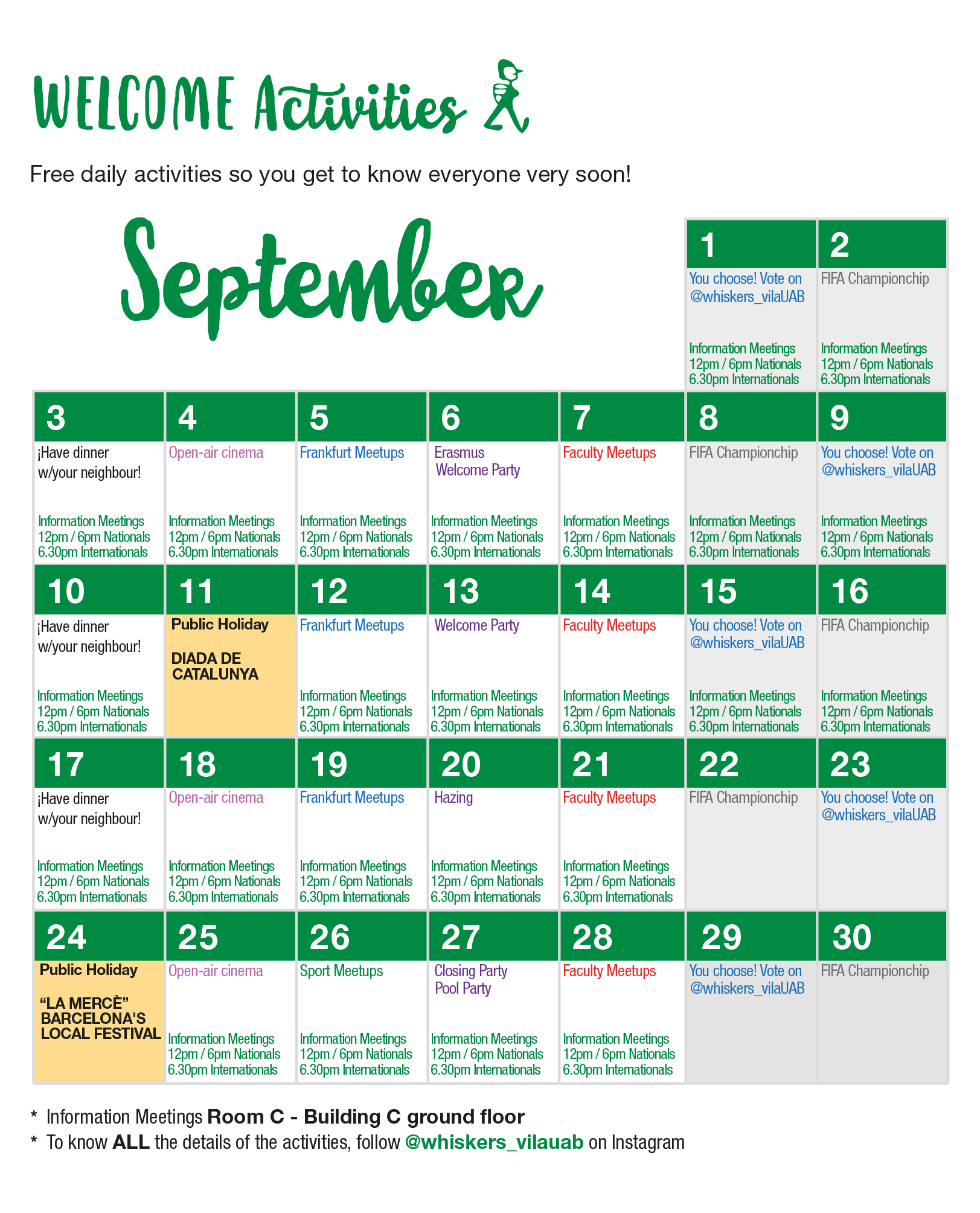 Calendar of activities